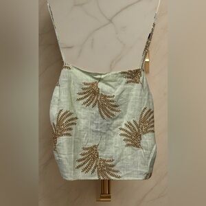 BNWT Zara Linen blend embroidered detailed strappy Light green/Brown Top SM